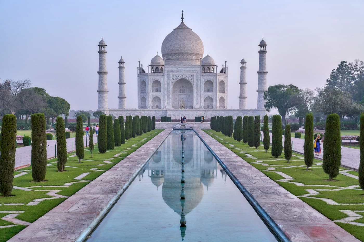 The Taj Mahal reflected in its garden water channel